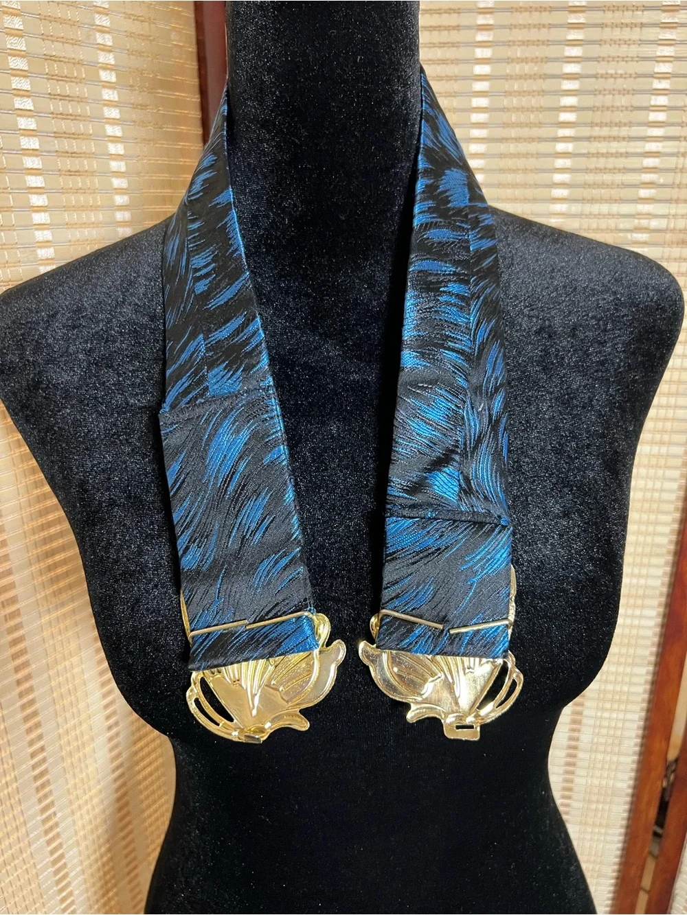 Vintage 80s/90s Butterfly Buckle Belt Blue Black Jacquard Fabric Waist Belt 🦋✨